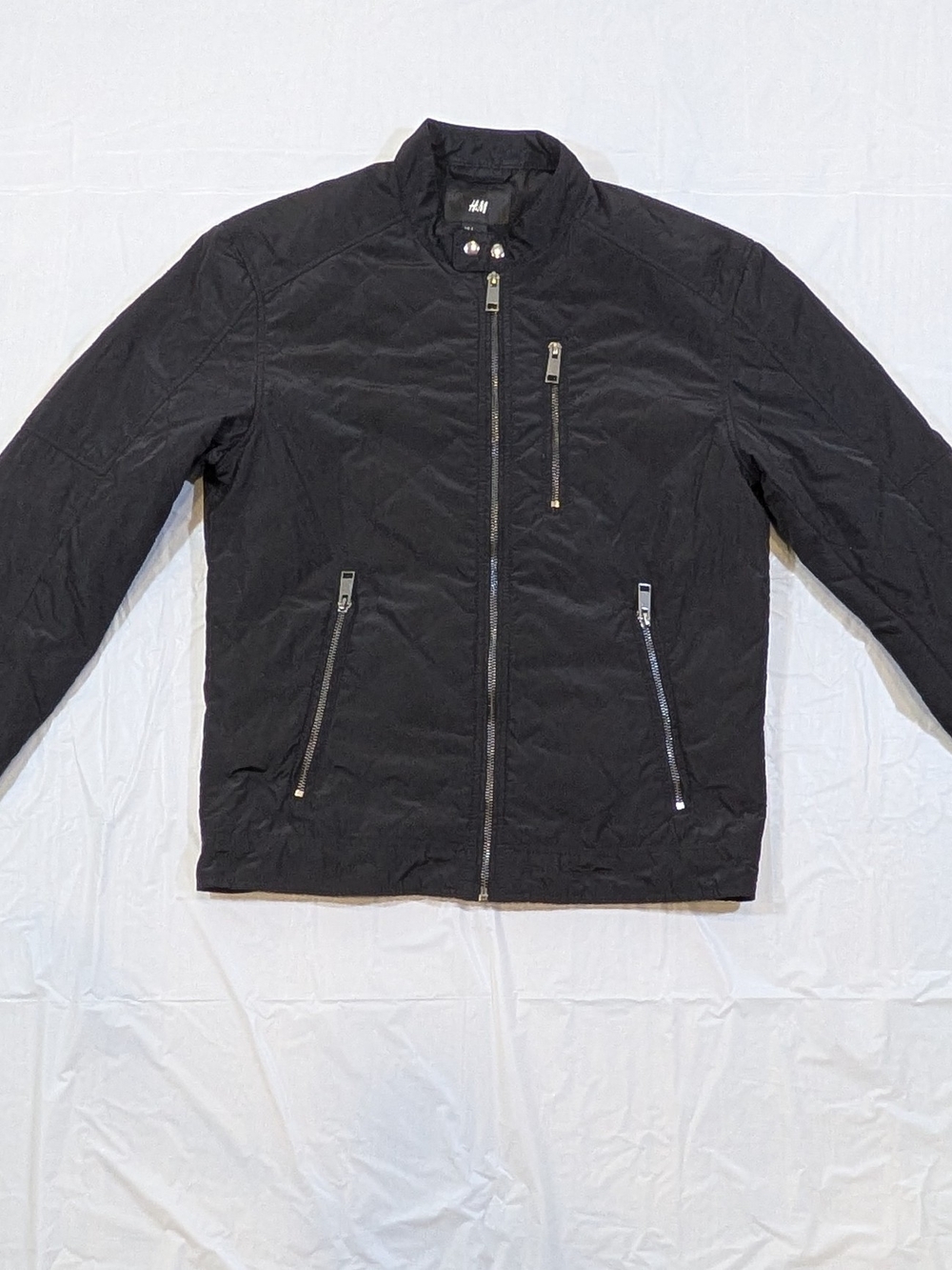 H&M Black Lightweight Moto Biker Racer Jacket Sz S